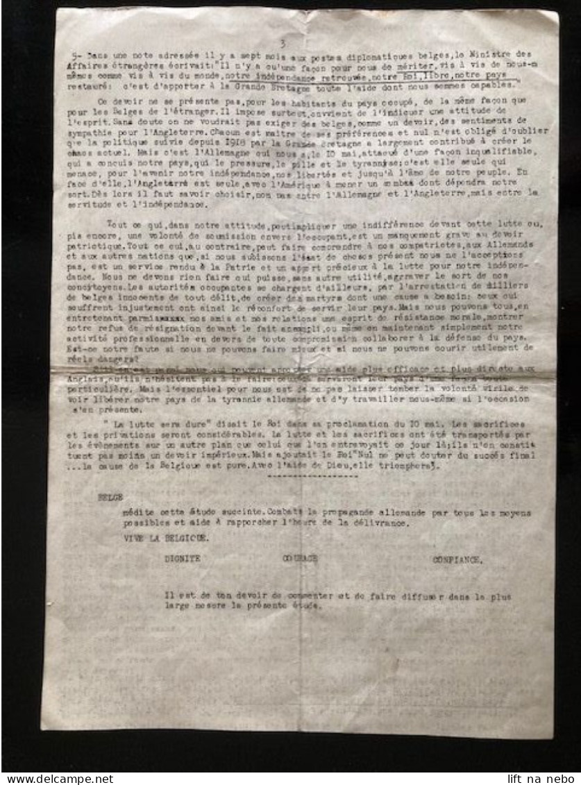 Tract Presse Clandestine Résistance Belge WWII WW2 'La Position De La Belgique' (3 Pages On 2 Sheets) - Documentos