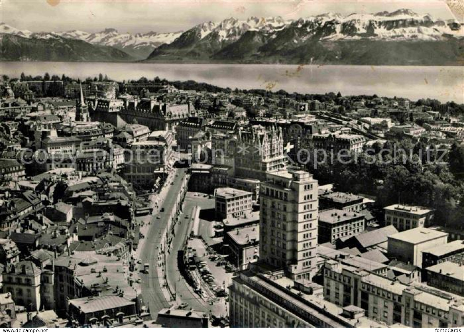 12708578 Lausanne VD La Tour Bel Air Grand Pont Et Les Alpes De Savoie Lac Leman - Other & Unclassified