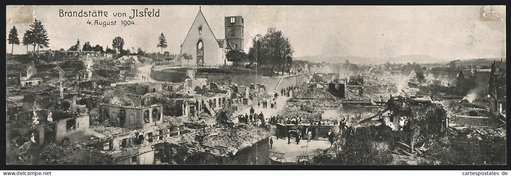 Klapp-AK Ilsfeld, Panoramaansicht Der Brandstätte  - Disasters