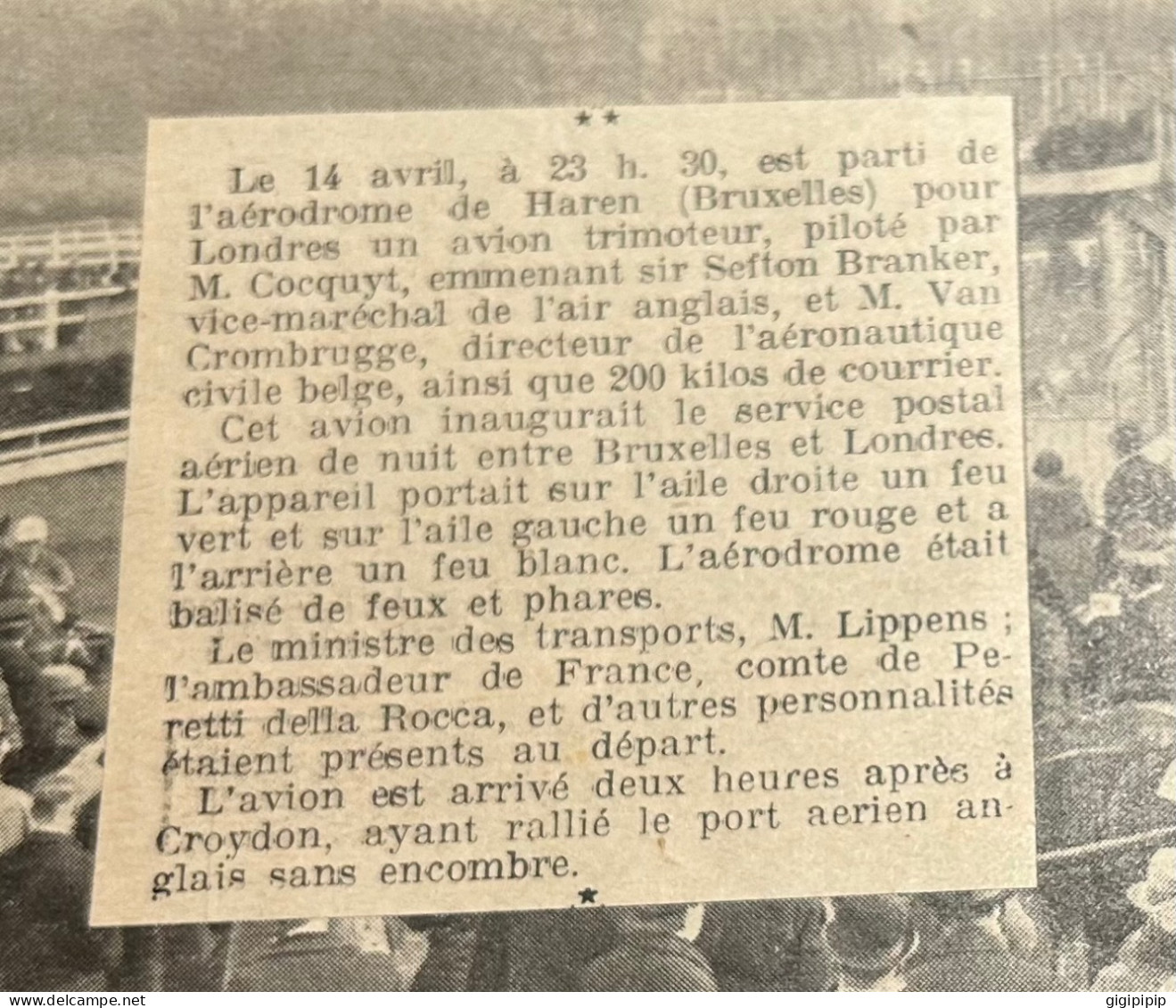 1930 GHI16 SERVICE ADRIEN NOCTURNE BRUXELLES-LONDRES. - UNE VUE DE L'AÉRODROME BRUXELLES Haren Van Crombrugge Cocquyt - Verzamelingen