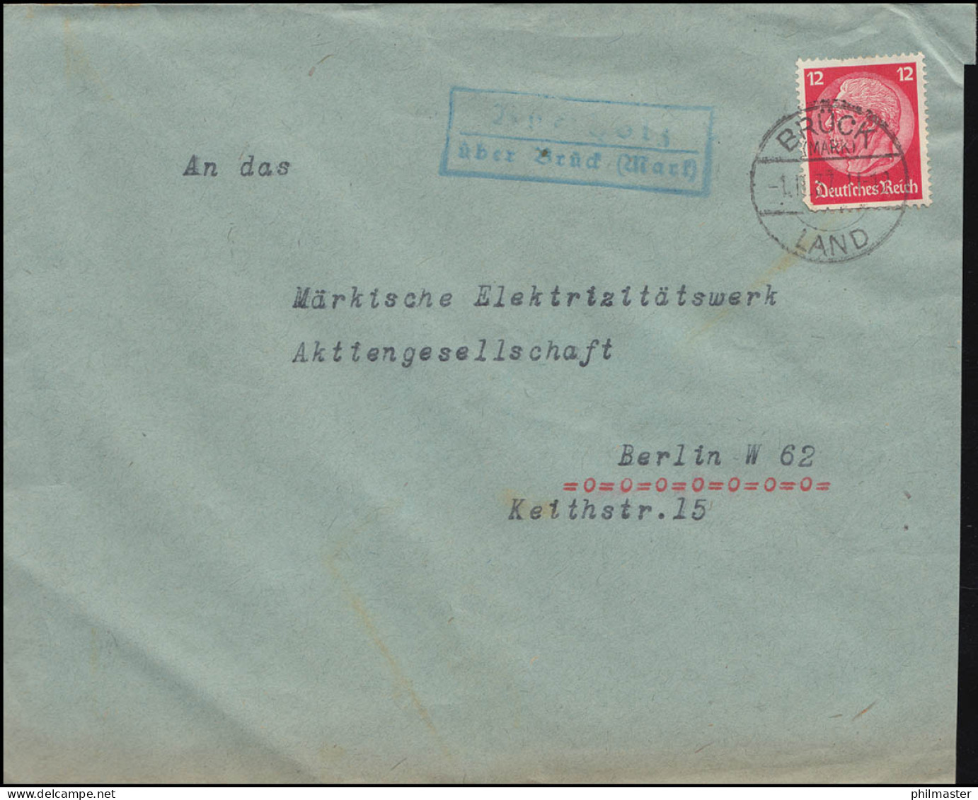 Landpost Buchholz über Brück Mark Auf Brief BRÜCK LAND 1.11.37 - Storia Postale