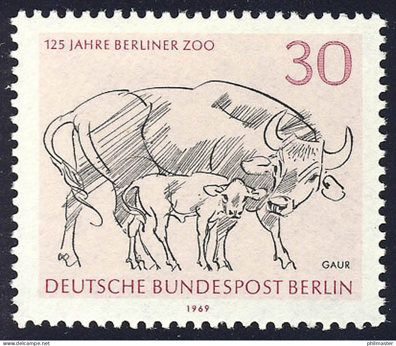 340 Zoo 30 Pf Aus Block 2, Gaur ** - Neufs