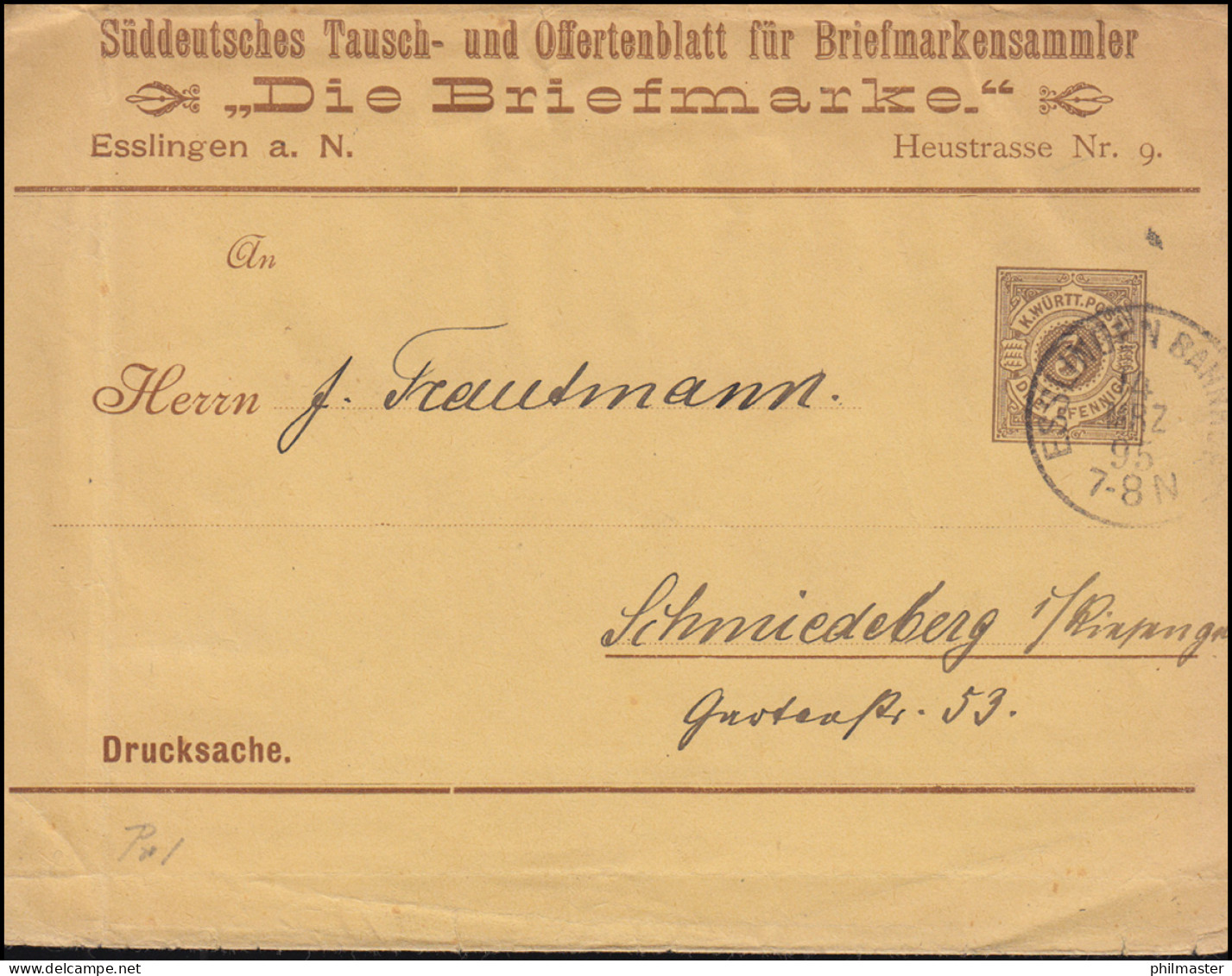 Württemberg Streifband Als Drucksache Die Briefmarke ESSLINGEN-BAHNHOF 14.3.1895 - Postal  Stationery