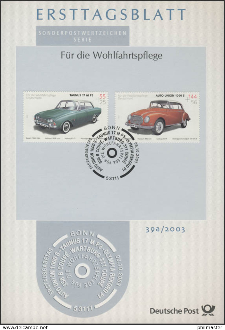 ETB 39+39a/2003 Wohlfahrt, Oldtimer Wartburg, Porsche, Taunus, Rekord, Union - 2001-2010