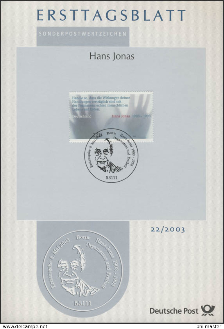 ETB 22/2003 Hans Jonas, Philosoph, Hände - 2001-2010