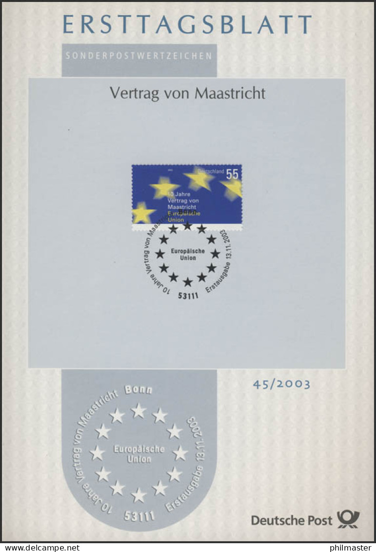 ETB 45/2003 Vertrag Von Maastricht, Europäische Union, Europaflagge - 2001-2010