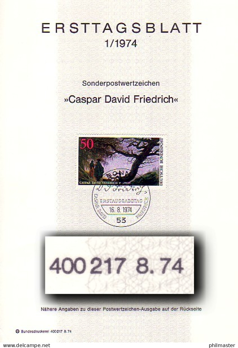 ETB 1/1974 C.D. Friedrich, Druckvermerk-Type I - 1974-1980