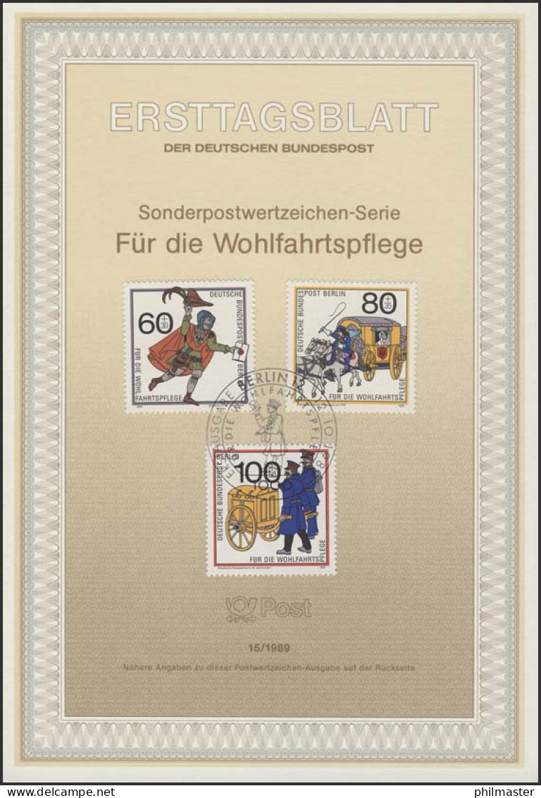 ETB 15/1989 Wofa, Historische Postbeförderung - 1e Jour – FDC (feuillets)