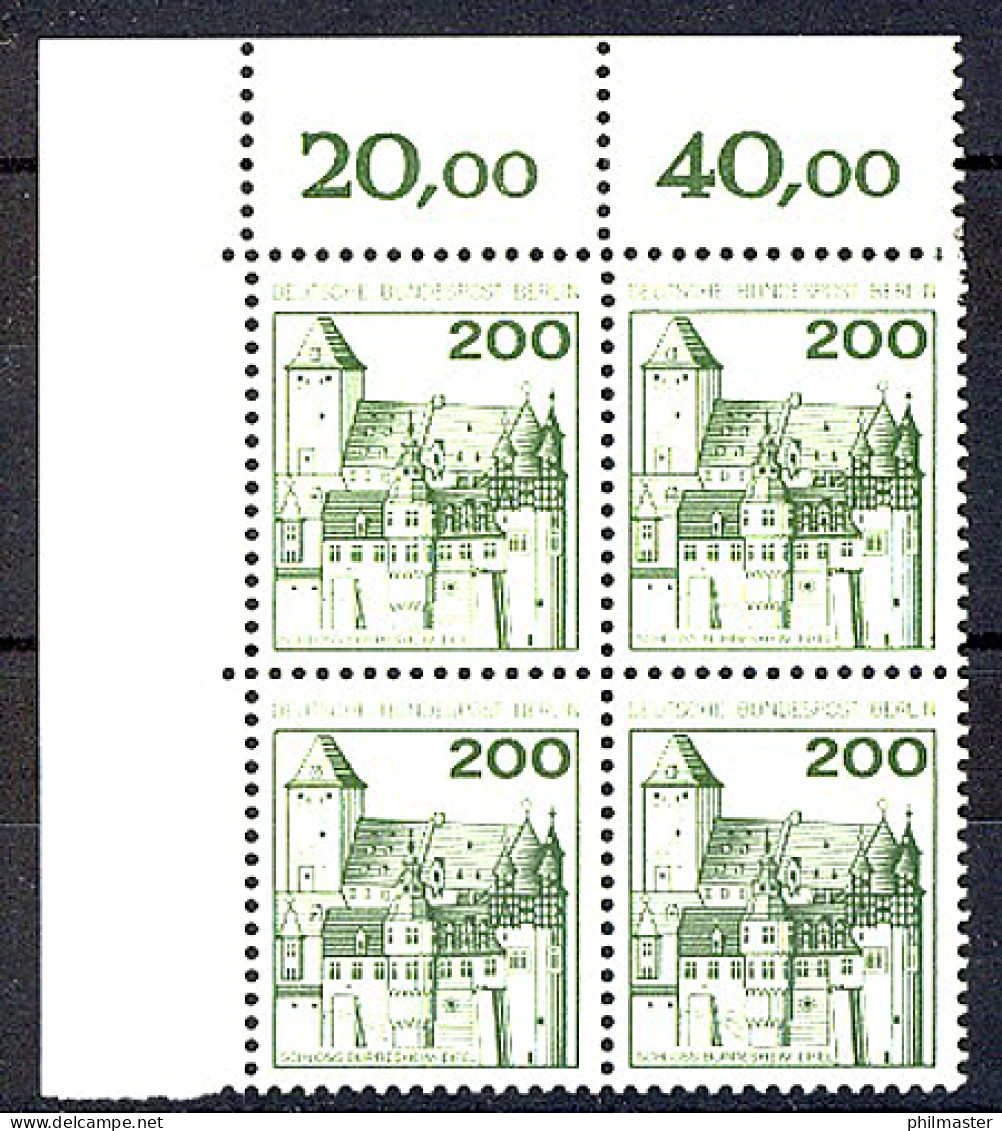 540 Burgen U.Schl. 200 Pf Eck-Vbl. Ol ** Postfrisch - Unused Stamps