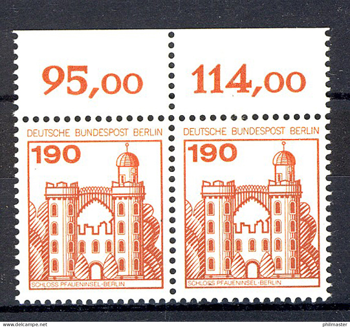 539 Burgen U.Schl. 190 Pf Paar OR ** Postfrisch - Nuevos