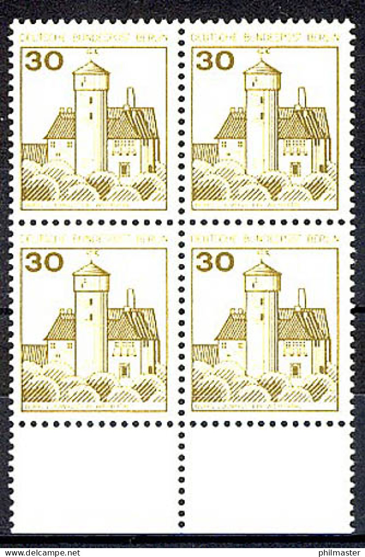 534 Burgen U.Schl. 30 Pf UR-Viererbl. ** Postfrisch - Unused Stamps