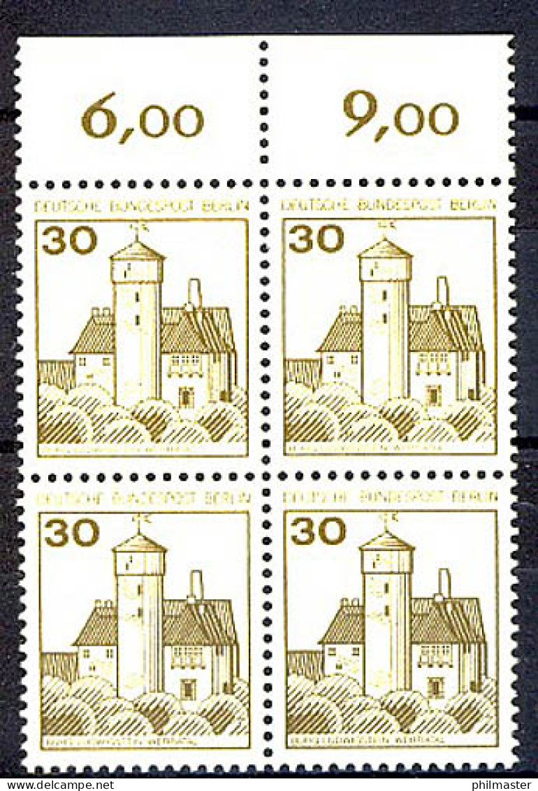 534 Burgen U.Schl. 30 Pf OR-Viererbl. ** Postfrisch - Neufs