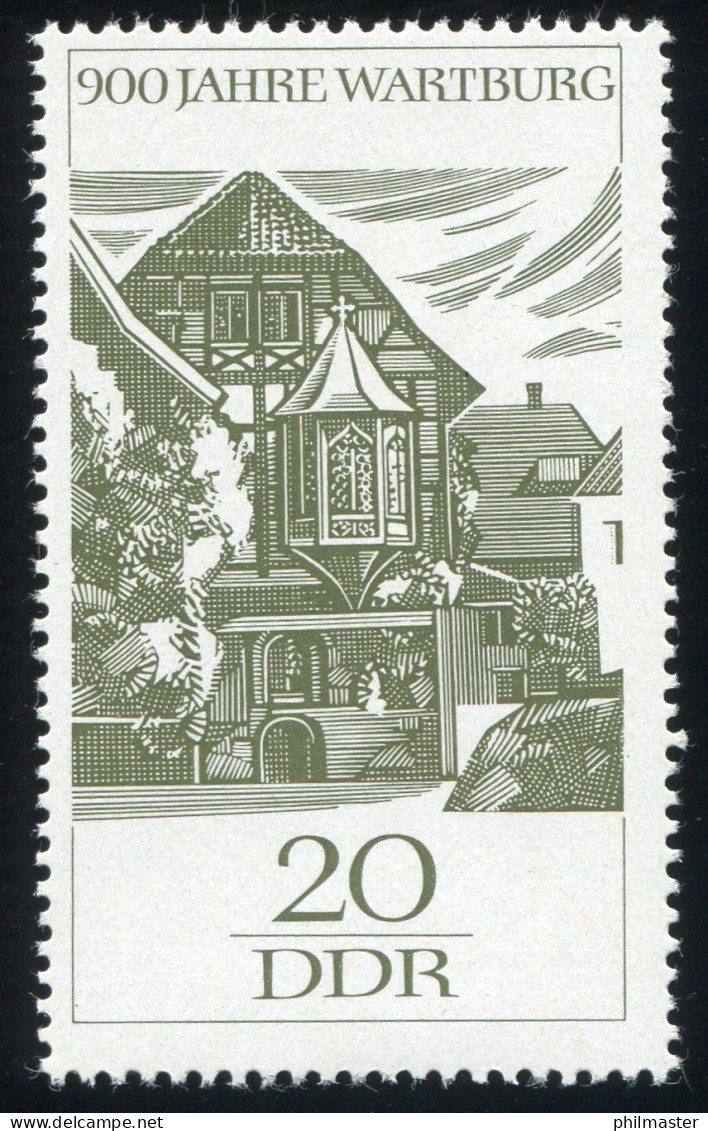 1234 Wartburg 20 Pf. Mit PLF Kerbe Oben Rechts In Dachspitze, Felder 16+21, ** - Varietà E Curiosità