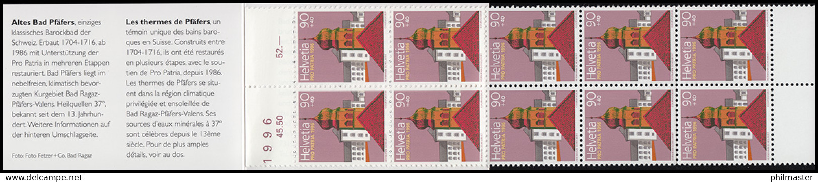 Schweiz Markenheftchen 0-105, Pro Patria Barockbad Pfäfers 1996, ** - Cuadernillos