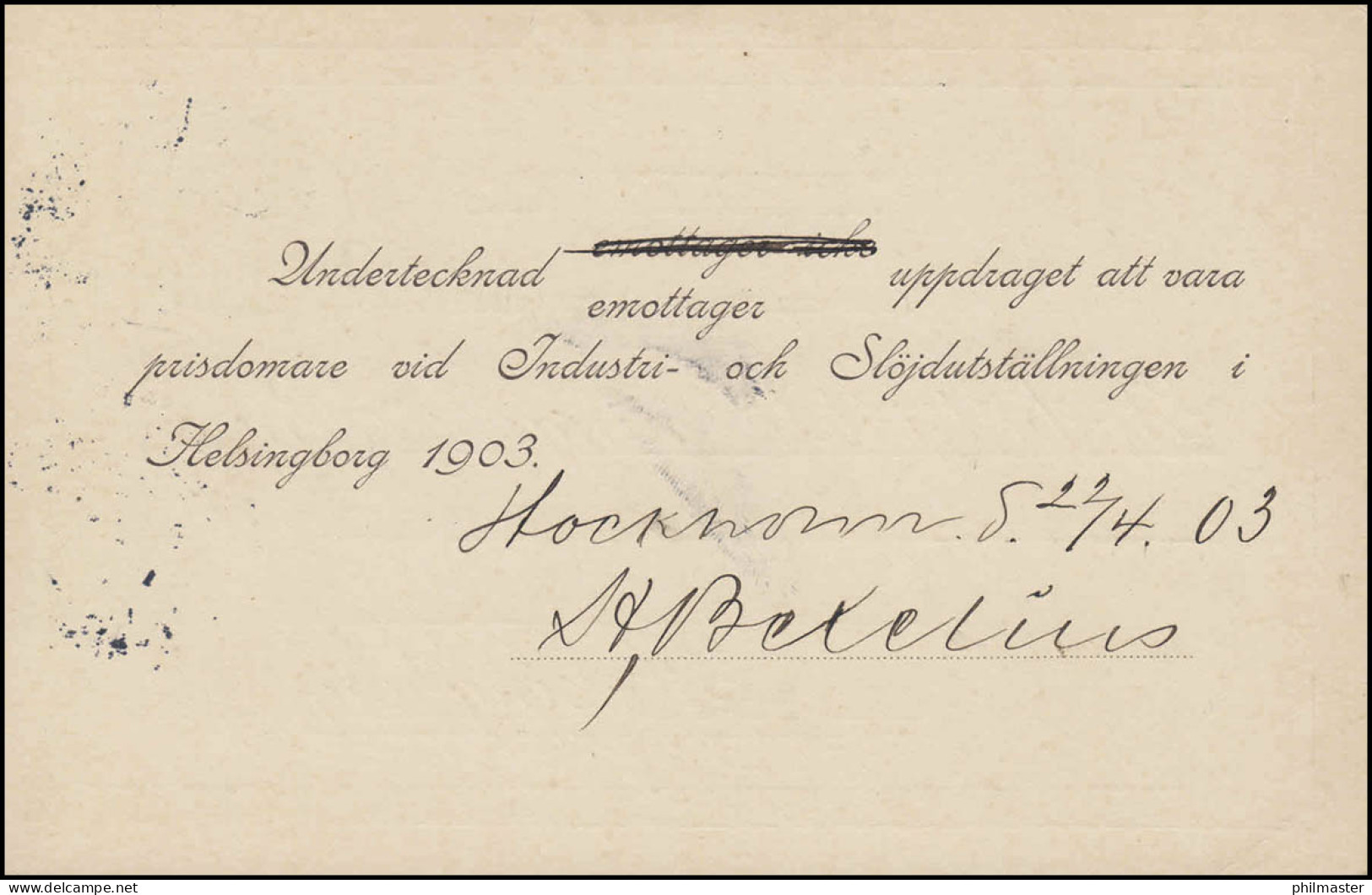 Postkarte P 19 BREFKORT 5 Öre, STOCKHOLM SÖDERMALM 22.4.1903 Nach Helsingborg - Entiers Postaux