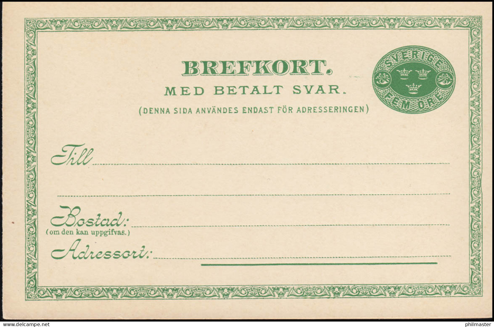 Schweden Postkarte P 18A Brefkort Posthornrahmen 5/5 Öre, ** Postfrisch - Postal Stationery