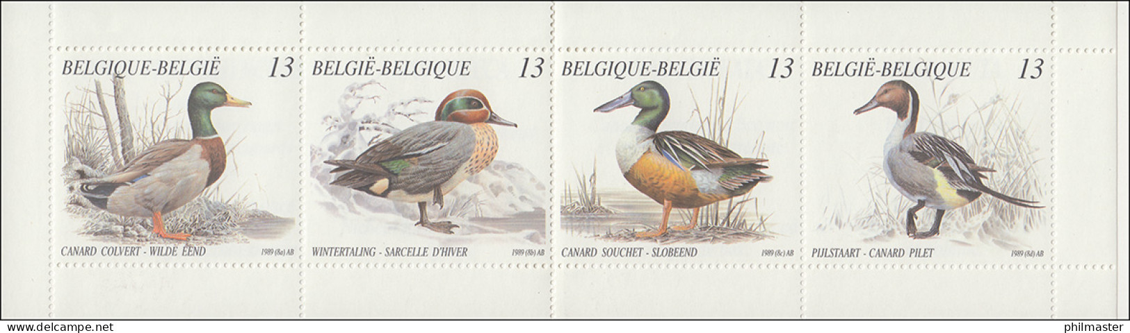 Belgien-Markenheftchen 30 Vögel - Enten 52 Franc 1989, ** - Zonder Classificatie