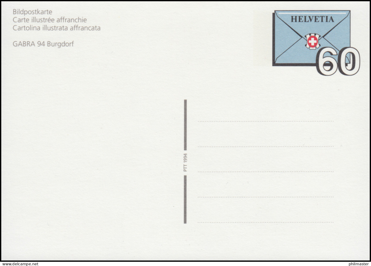 Schweiz Postkarte P 253 Ausstellung GEBRA Burgdorf 1994, ** Postfrisch - Stamped Stationery