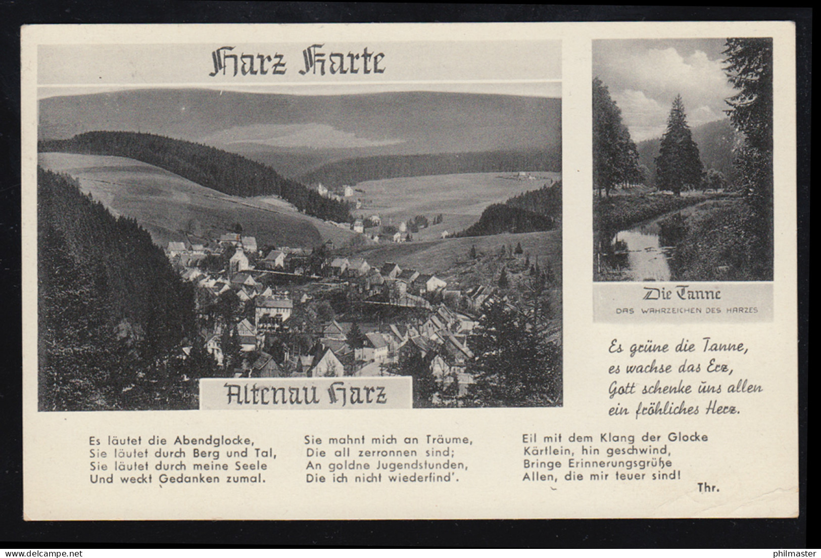 Harz-Karte: Panorama Von Altenau / Harz Und Die Tanne, Gedicht, Bahnpost 1952 - Andere & Zonder Classificatie