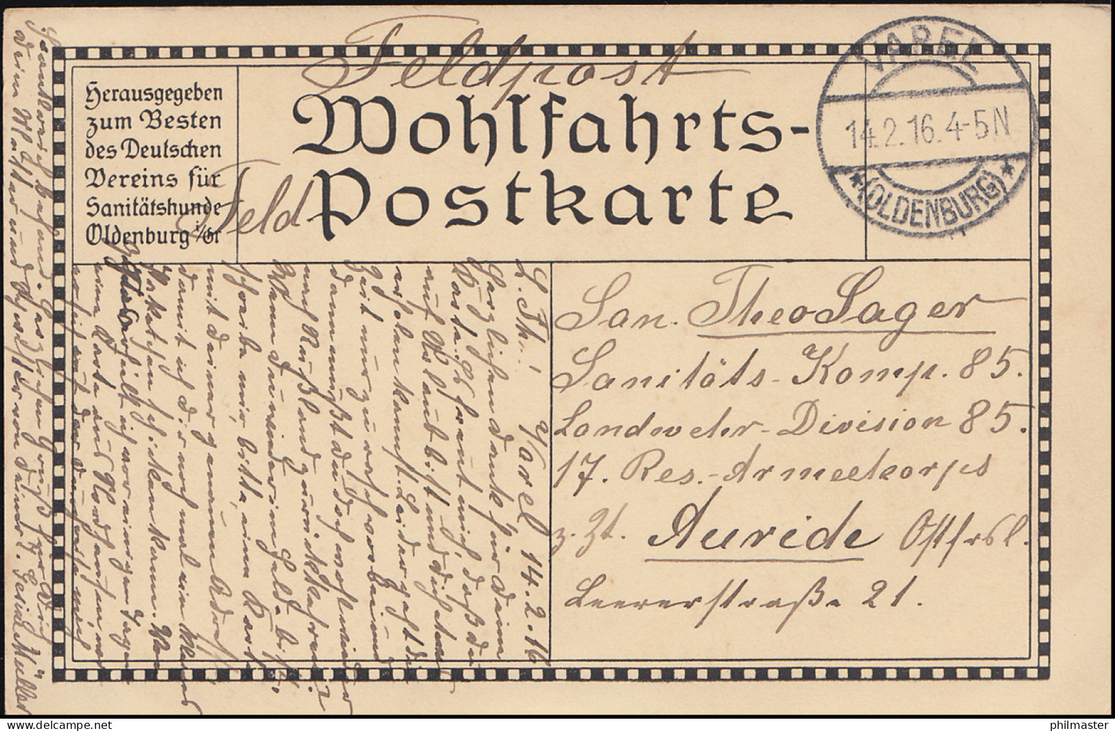 Wofa-Postkarte Generalleutnant Ludendorff Als Feldpostkarte VAREL 14.2.16 - Other & Unclassified