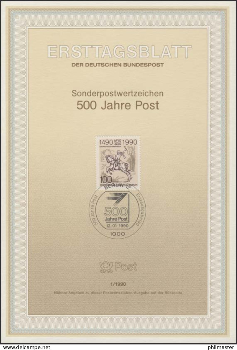 ETB 01/1990 Postverbindungen In Europa, Postreiter - 1st Day – FDC (sheets)