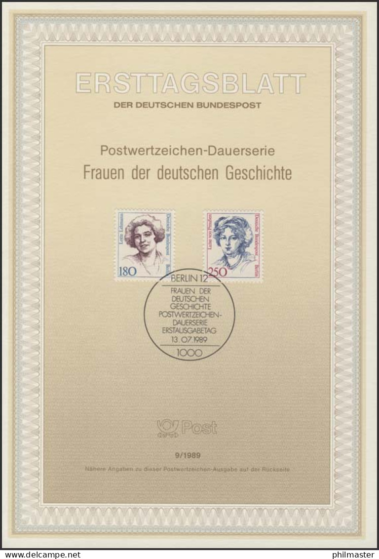 ETB 09/1989 Frauen, Lotte Lehmann, Luise Von Preußen - 1st Day – FDC (sheets)