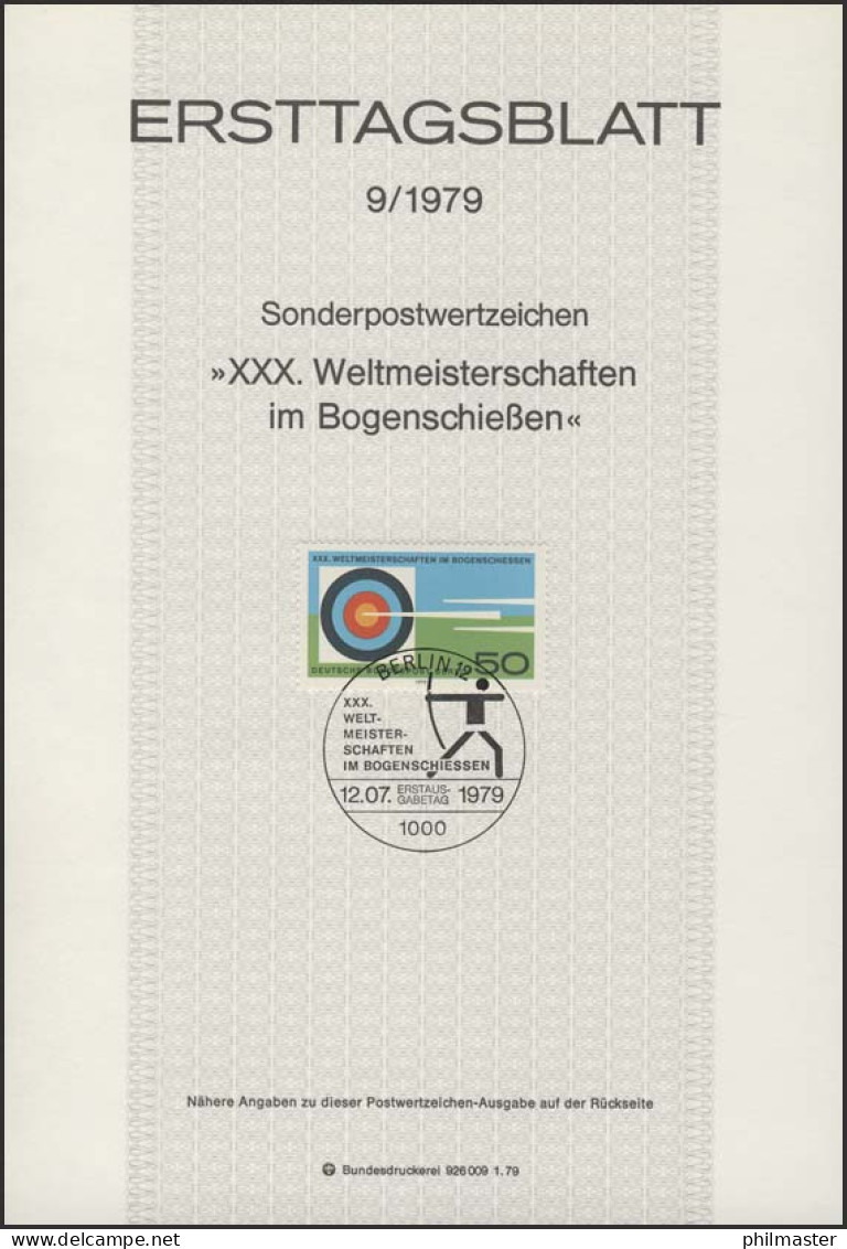 ETB 09/1979 Weltmeisterschaften Bogenschießen - 1st Day – FDC (sheets)