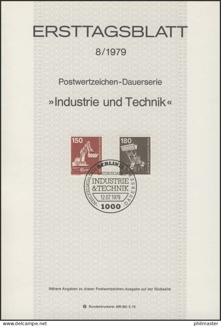 ETB 08/1979 IuT, Löffelbagger, Radlader - 1. Tag - FDC (Ersttagblätter)