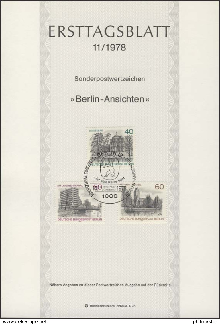 ETB 11/1978 Berlin-Ansichten, Belvedere, Shellhaus, Alt-Lichtenrade - 1e Jour – FDC (feuillets)