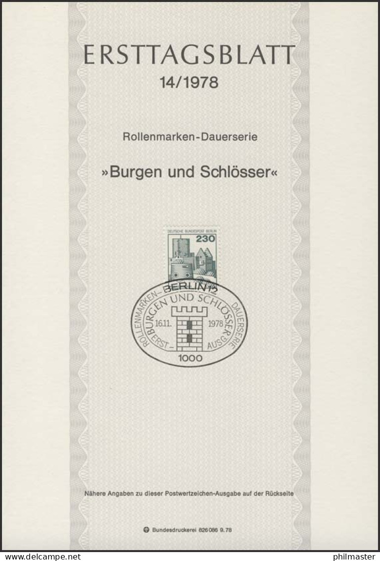 ETB 14/1978 Burgen Und Schlösser, Lichtenberg - 1e Jour – FDC (feuillets)