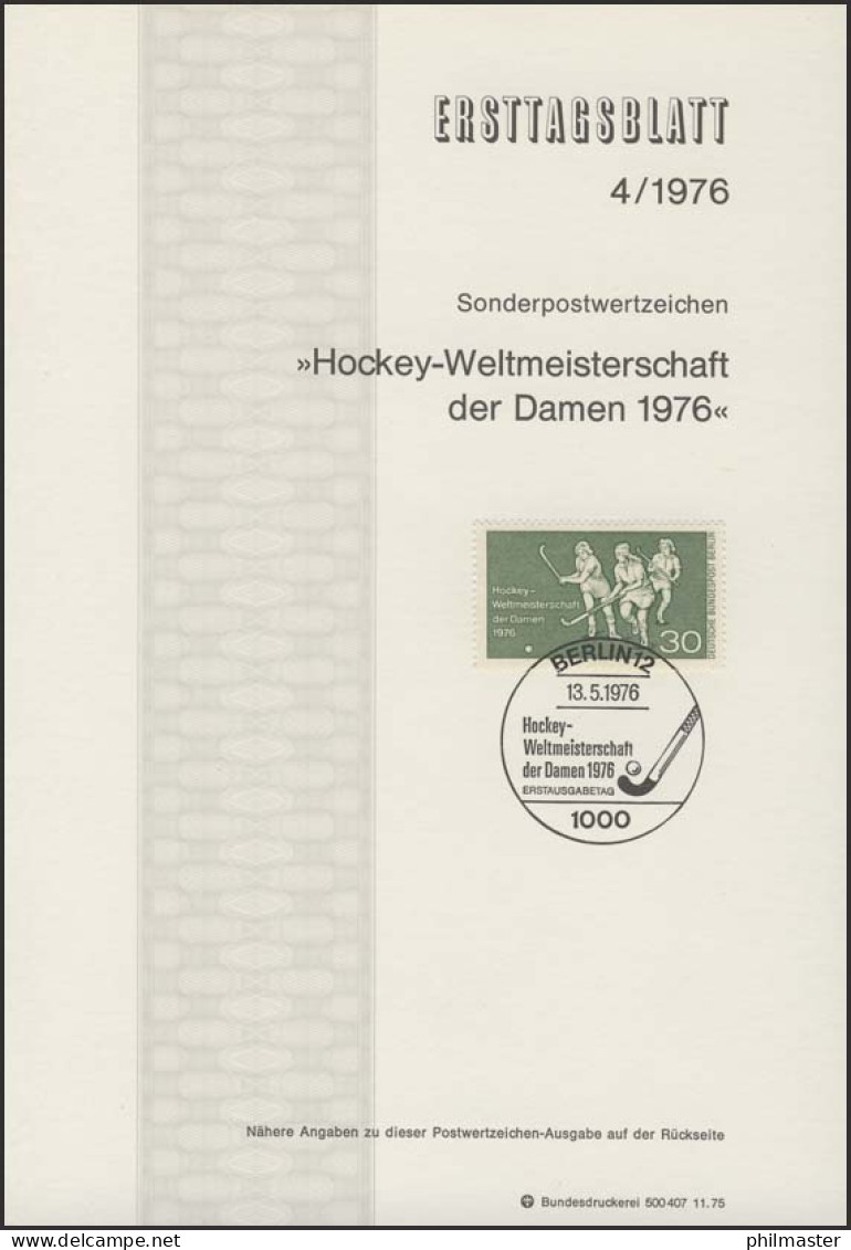 ETB 04/1976 Hockey-Weltmeisterschaft - 1er Día – FDC (hojas)