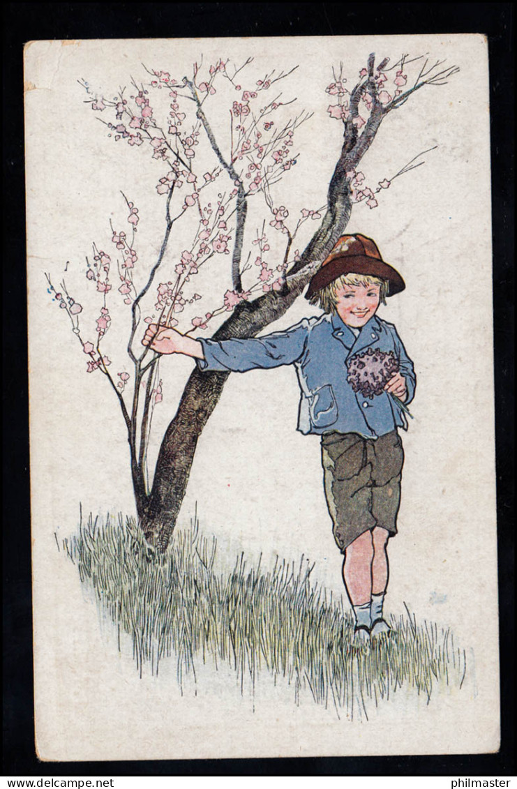 Österreich Künstler-AK Lächelnder Junge Mit Blütenstrauß, PÖCHLARN 24.9.1924 - Zonder Classificatie
