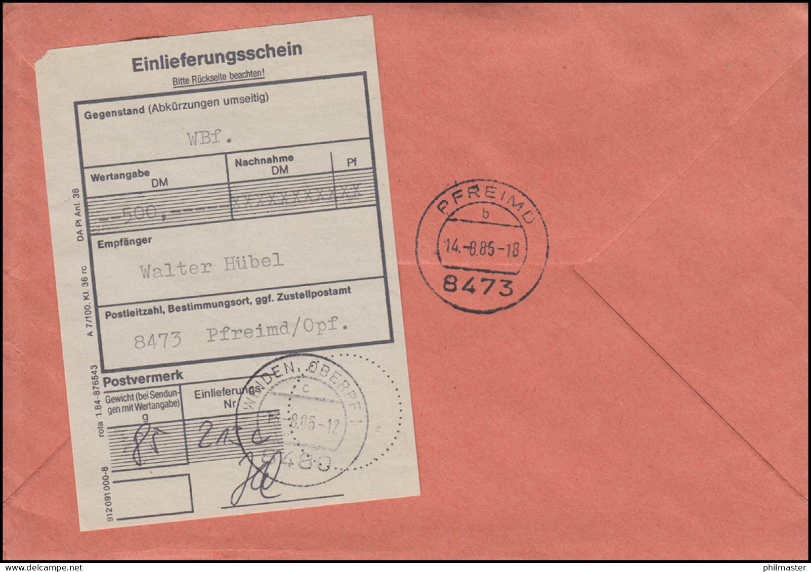 1138 IuT Magnetbahn Als Senkrechtes OR-Paar Auf Wert-Brief WEIDEN 13.8.1985  - Sonstige & Ohne Zuordnung