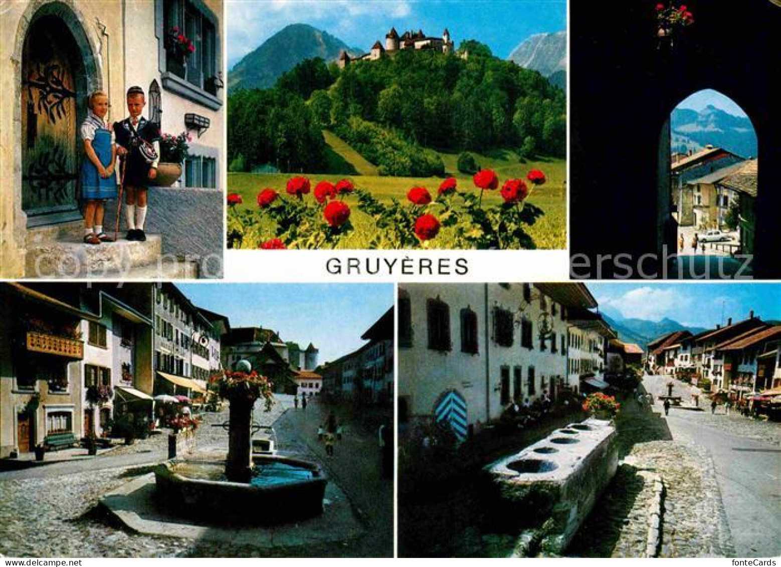 12688602 Gruyeres FR Kind Tracht Brunnen  Gruyeres - Autres & Non Classés