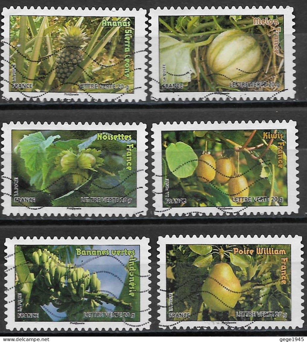 France 2012  Oblitéré Autoadhésif  N° 686 - 687 - 689 -  690 - 694 - 697  -   Flore  -  Fruits De France Et  Du Monde - Used Stamps