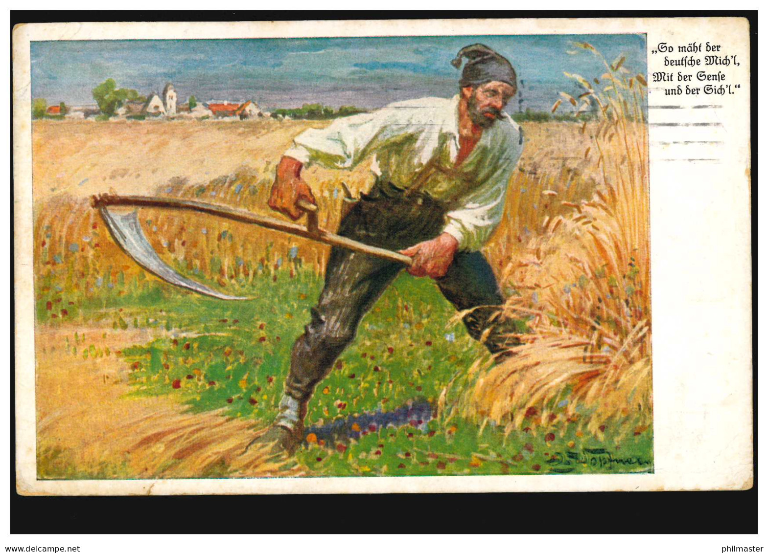 AK Landwirtschaft Wohlfahrt: Der Schnitter Mit Sense, MÜNCHEN 3.12.1914 - Andere & Zonder Classificatie