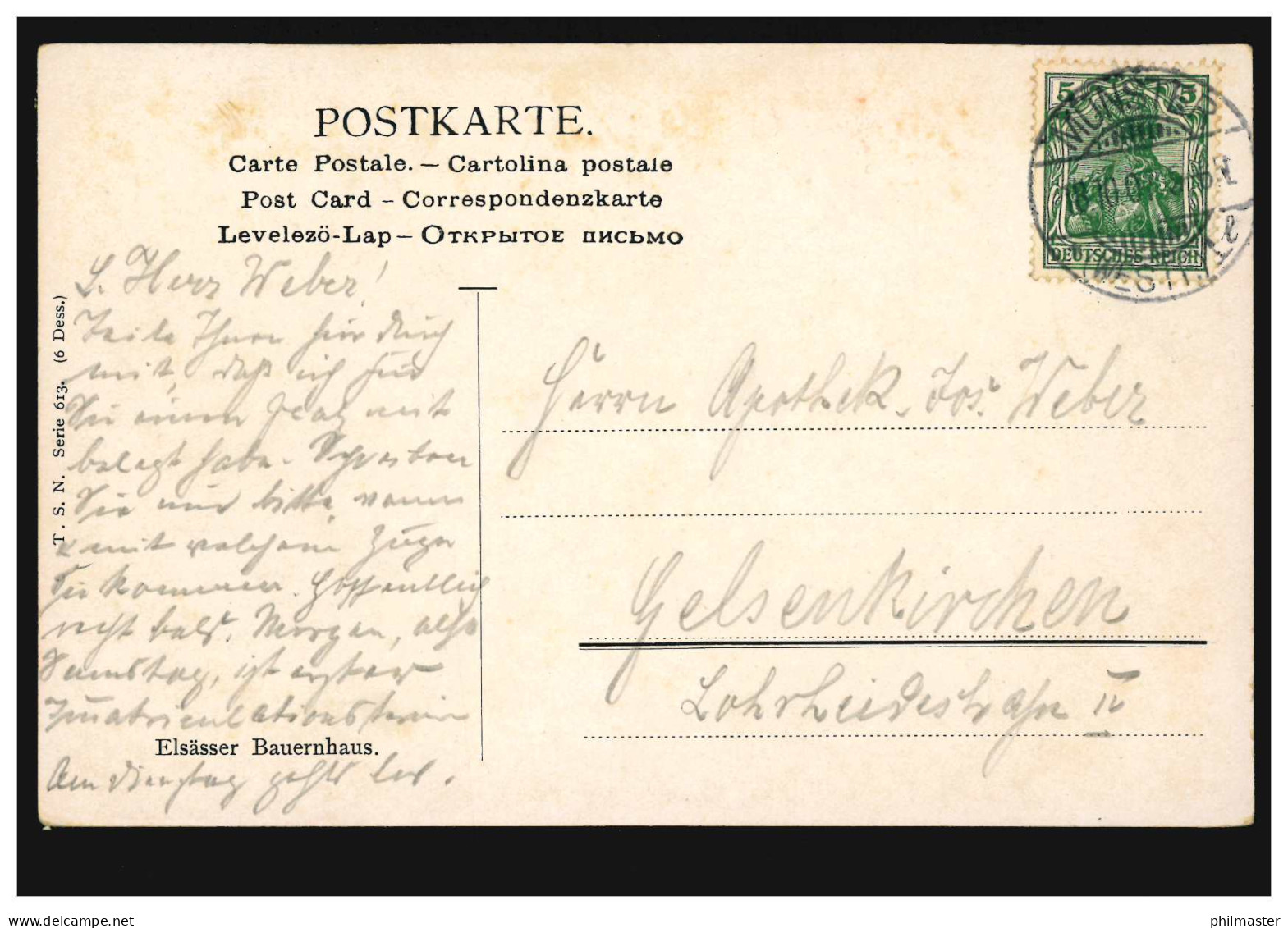 AK Landwirtschaft: Elsässer Bauernhaus Mit Enten Und Brunnen, MÜNSTER 18.10.1907 - Autres & Non Classés