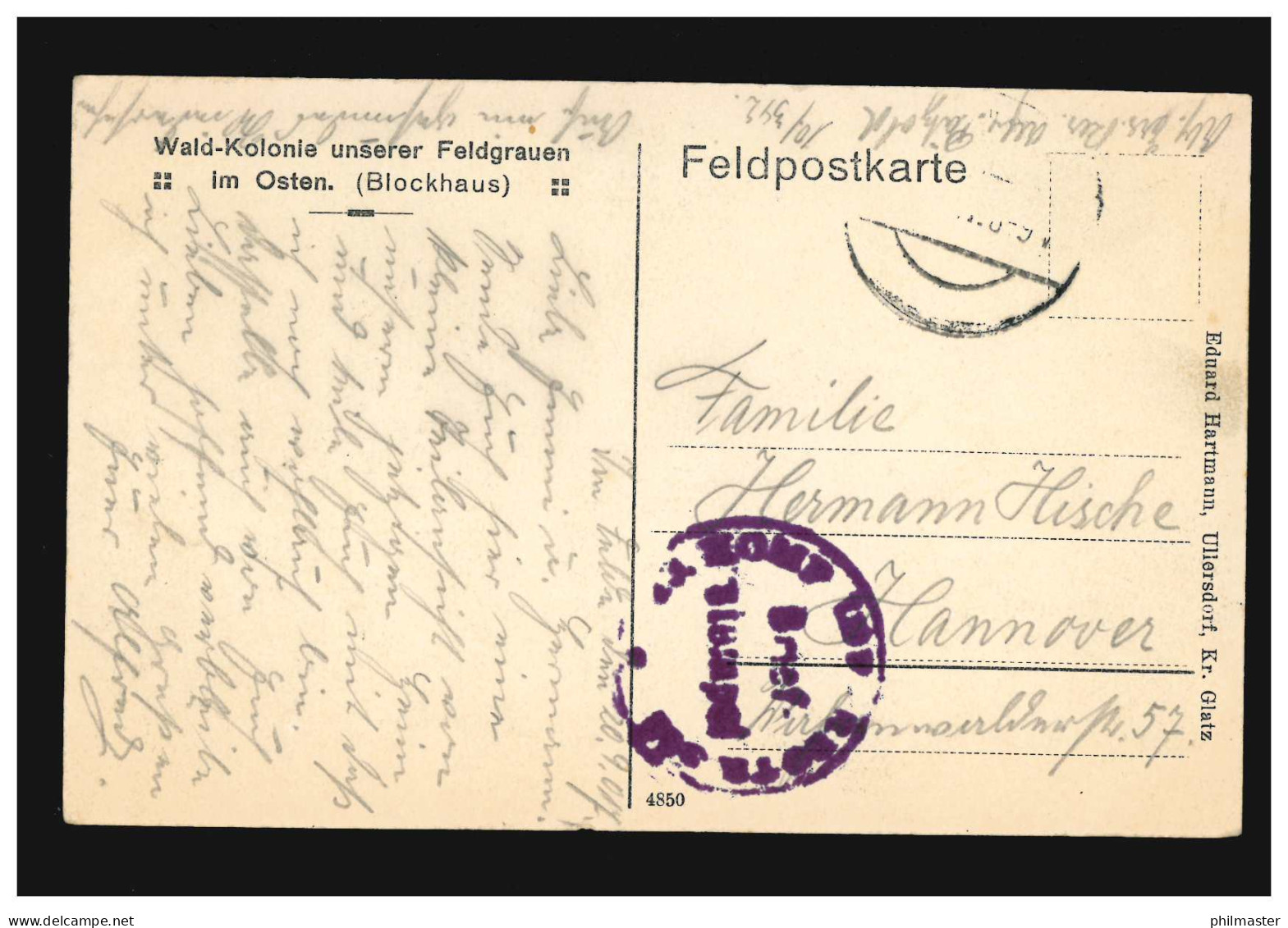 Krieg-AK Wald-Kolonie Unerer Feldgrauen Im Osten (Blockhaus), Feldpost 1917 - Other & Unclassified