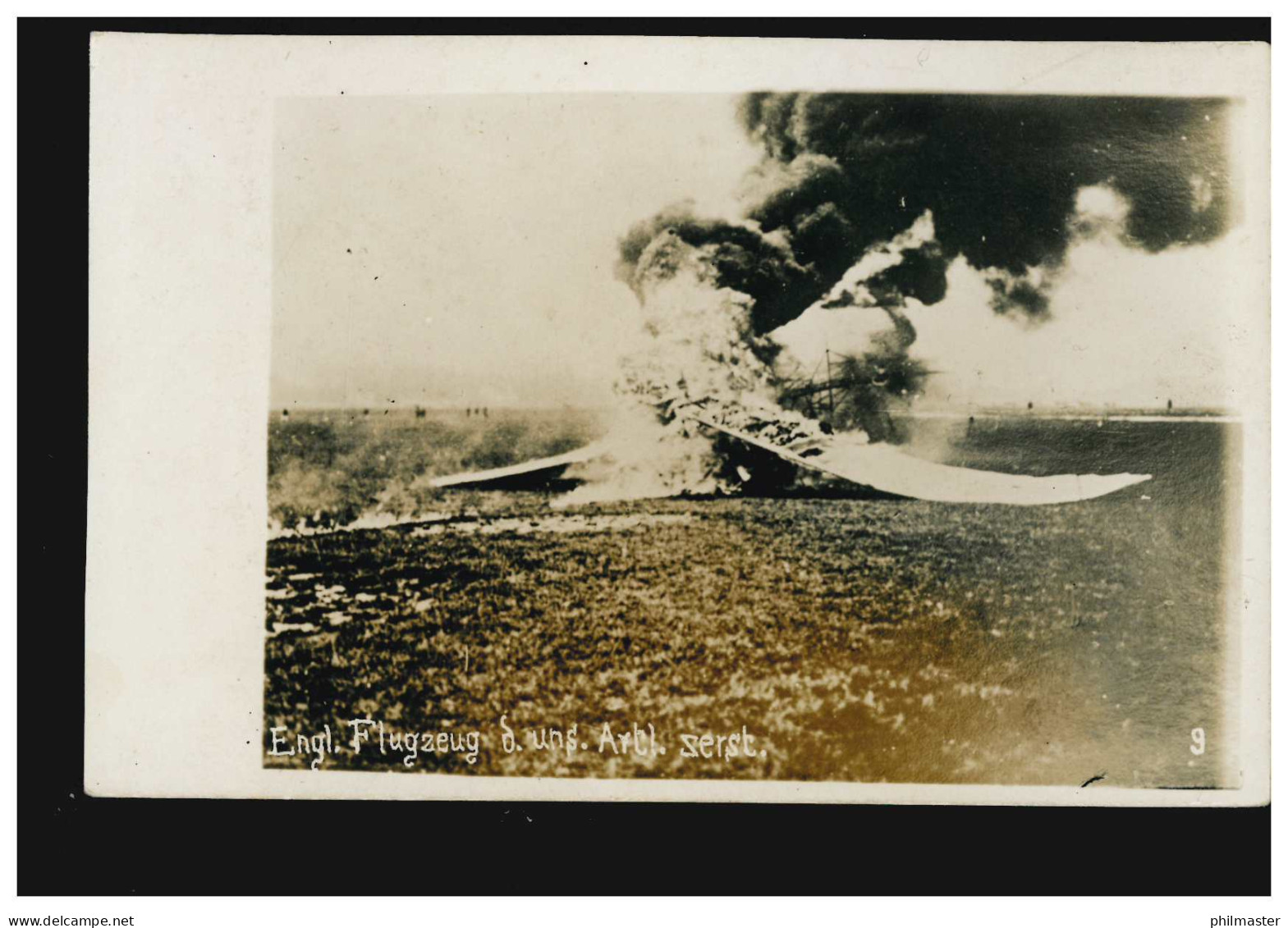 Foto-AK Engl. Flugzeug Durch Unsere Artillerie Zerstört, Ungebraucht, Um 1914/15 - Sonstige & Ohne Zuordnung
