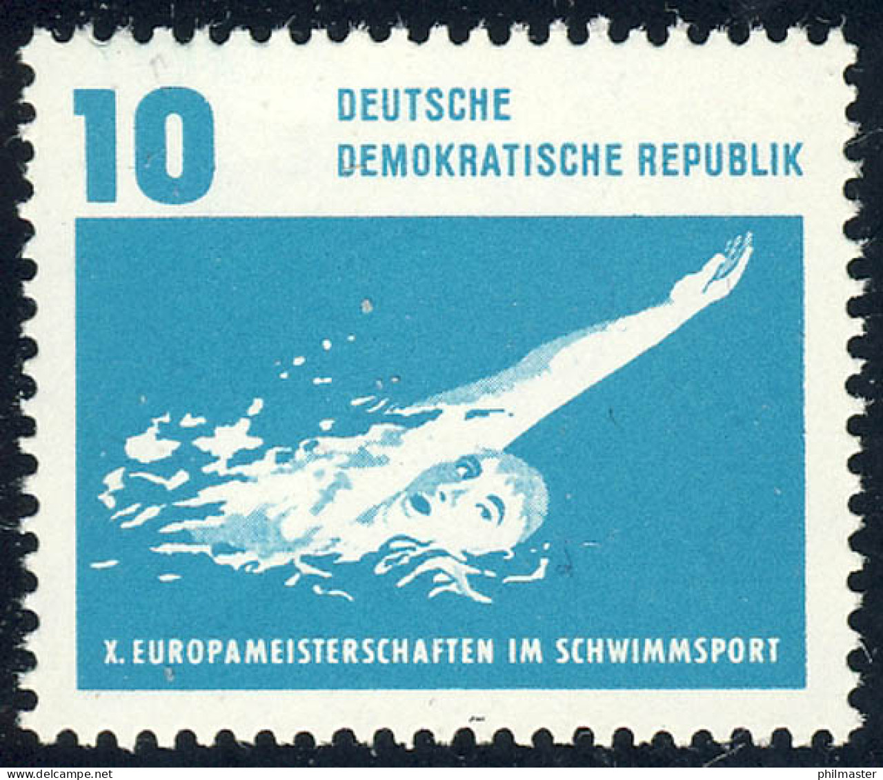 908 Schwimm-EM Rückenschwimmen 10 Pf ** - Unused Stamps