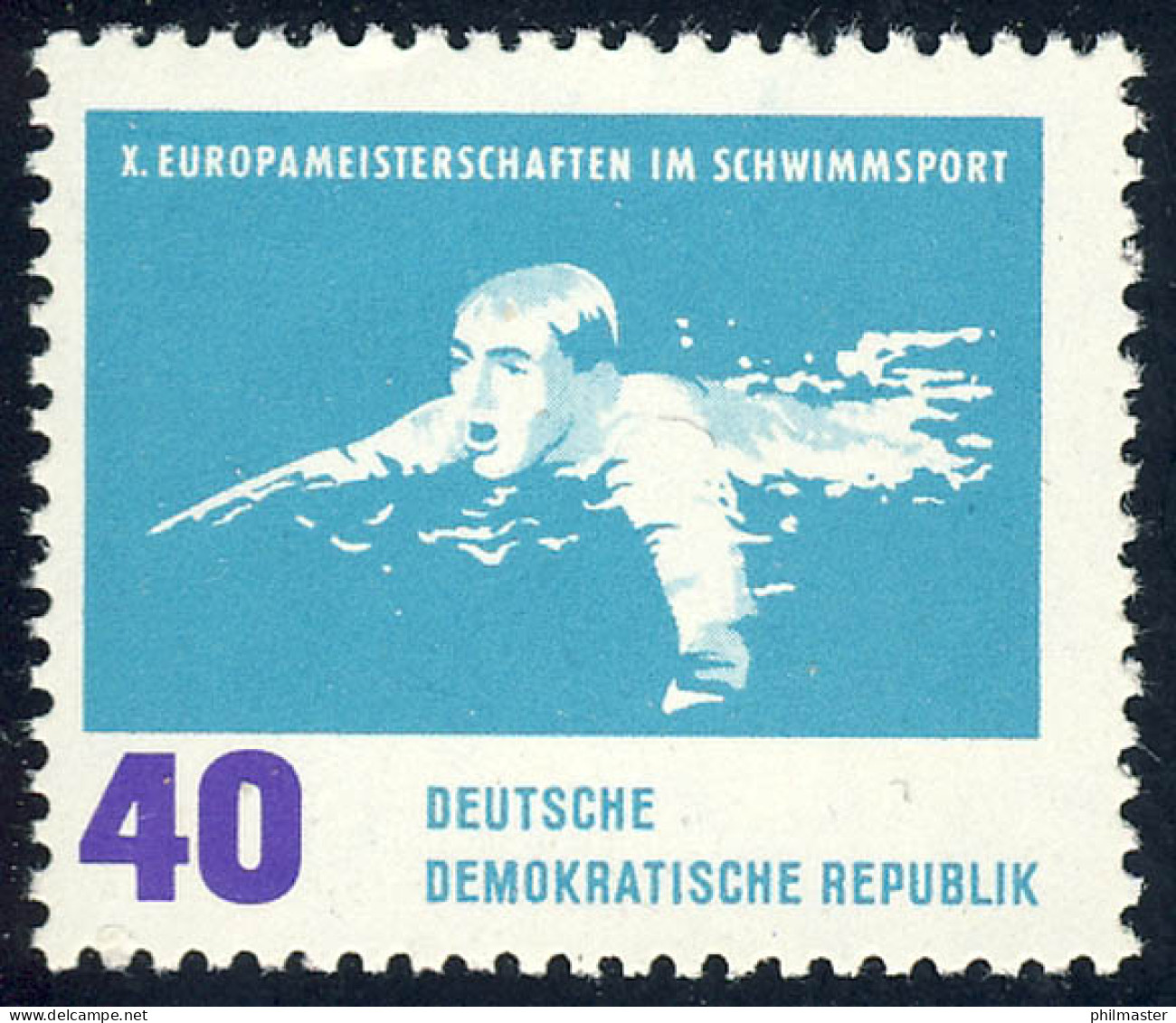 911 Schwimm-EM Brustschwimmen 40 Pf ** - Unused Stamps