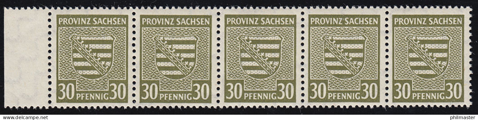 83X III Provinzwappen 30 Pf. Als 5er-Randstreifen Mit PLF III Weiße Linie, ** - Mint