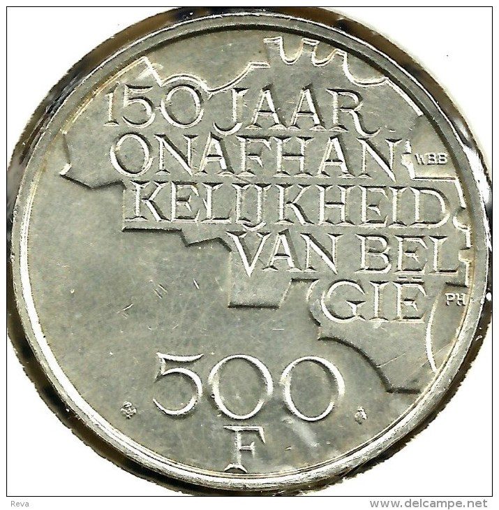 BELGIUM DUTCH 500 FRANCS 150 YEARS IND. MAP FRONT 5 KINGS BACK 1980 AG SILVER EF KM162 READ DESCRIPTION CAREFULLY !!! - 500 Frank