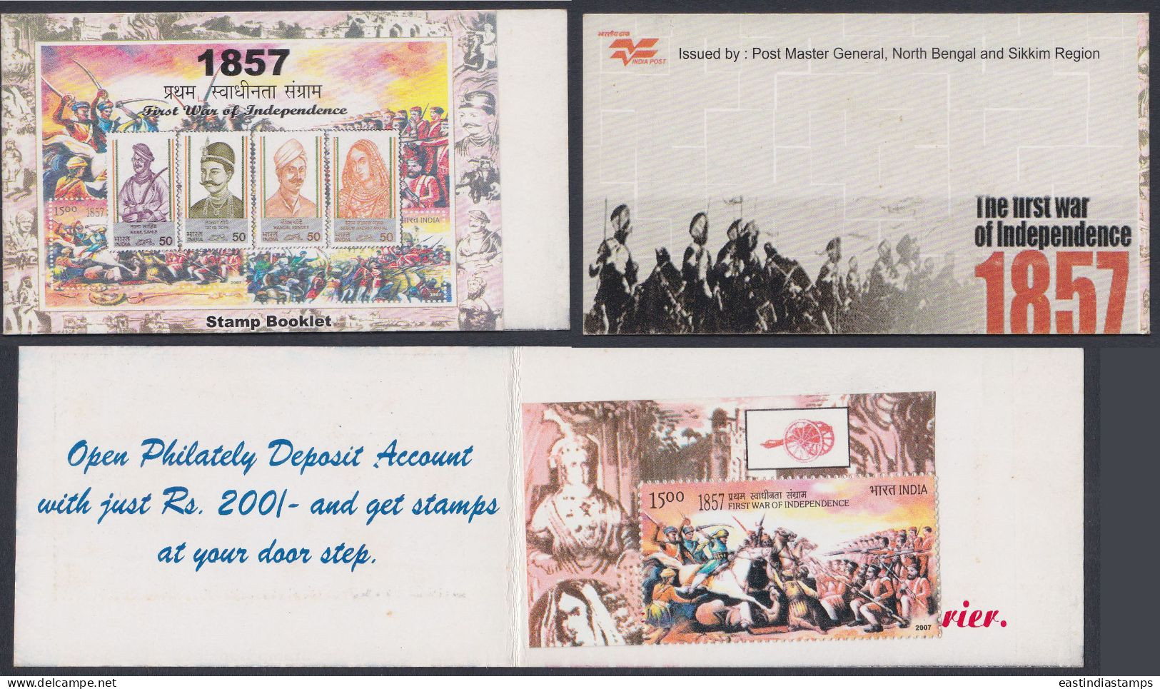 Inde India 2007 Mint Stamp Booklet 1857 Independence Anniversary, Horse, Soldier, Cavalry, Musket, British, Sword - Sonstige & Ohne Zuordnung