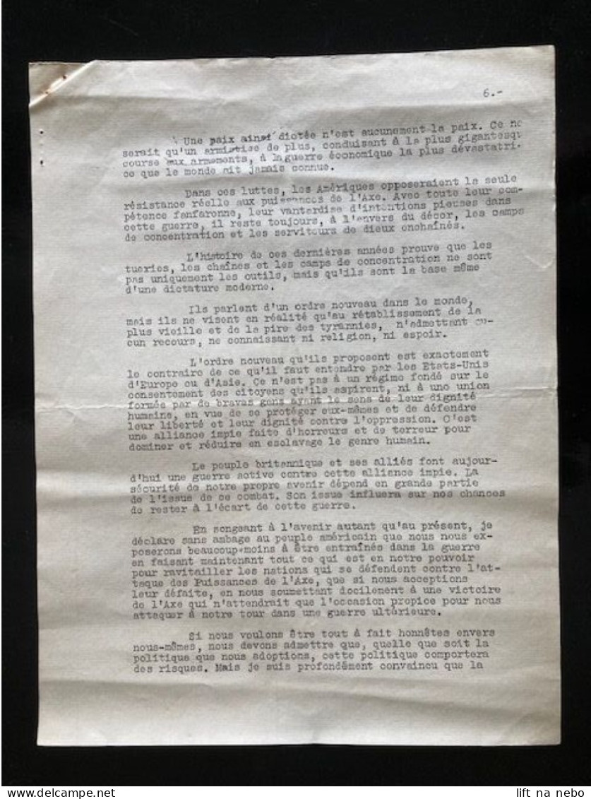 Tract Presse Clandestine Résistance Belge WWII WW2 'Discours du président Roosvelt, prononce le 29.12.1940...' 10 pages