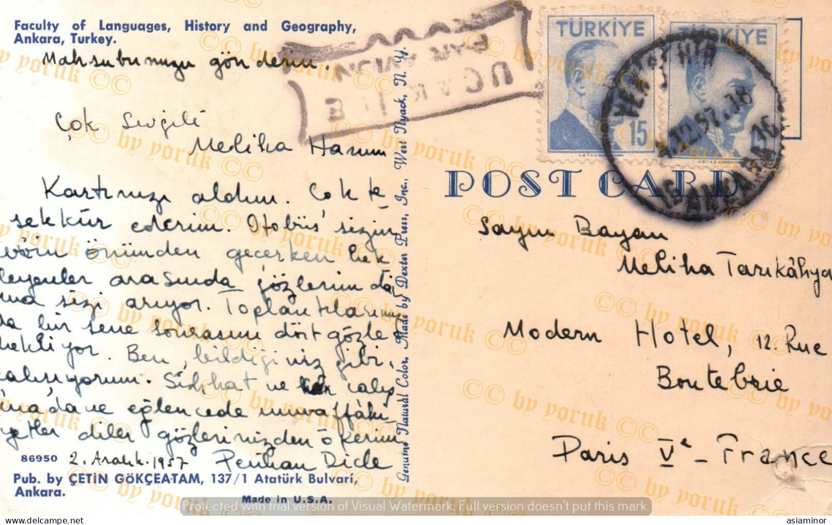 Postcard - 1957 Postmark - 9x14 Cm. | Türkiye, Ankara - Faculty Of Language, History And Geography * - Turquie