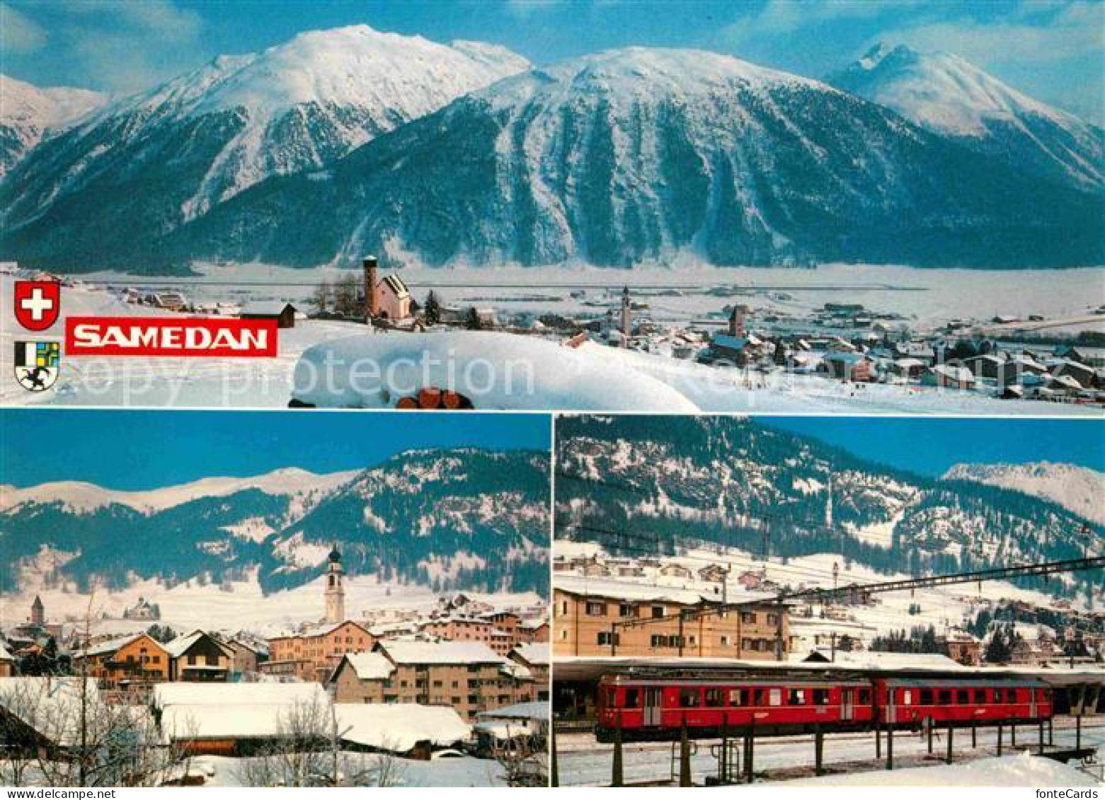 12682204 Samedan Kirche Bahnhof Panorama  Samedan - Sonstige & Ohne Zuordnung