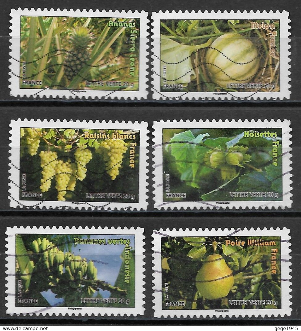 France 2012  Oblitéré Autoadhésif  N° 686 - 687 - 688 - 689 - 694 - 697  -     Flore  -  Fruits De France Et  Du Monde - Used Stamps