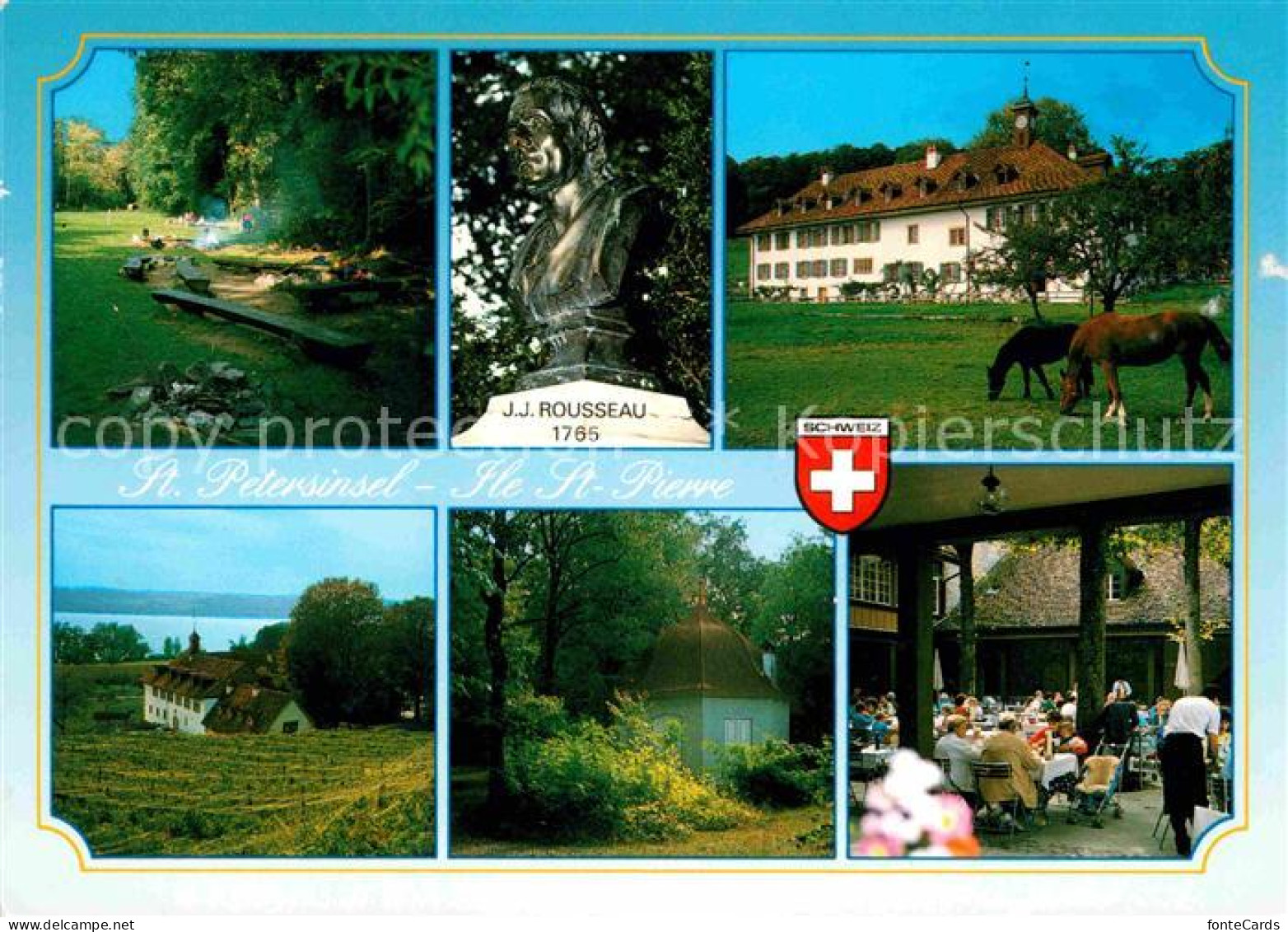 12678481 St Petersinsel Bielersee Pferde J.J. Rousseau-Denkmal St Petersinsel - Autres & Non Classés