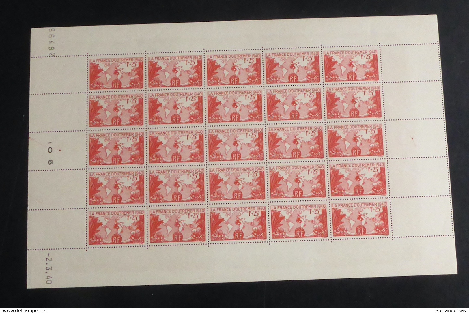 FRANCE - 1940 - N°YT. 453 - France D'Outre-Mer - Feuille Complète - Neuf Luxe ** / MNH / Postfrisch - Full Sheets